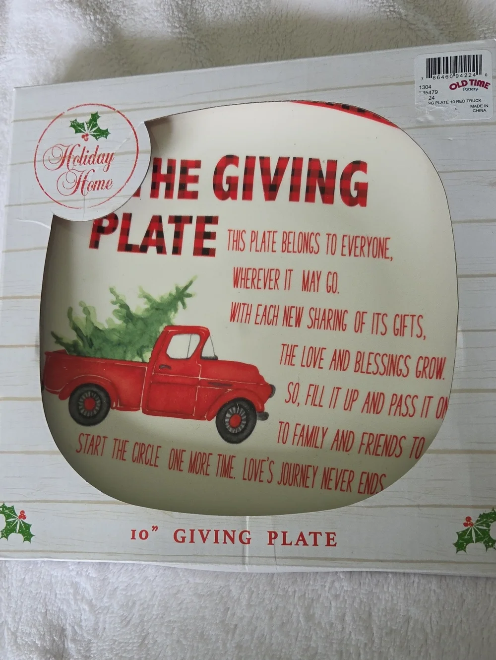 Holiday Home Red Giving Plate with Festive Truck Design